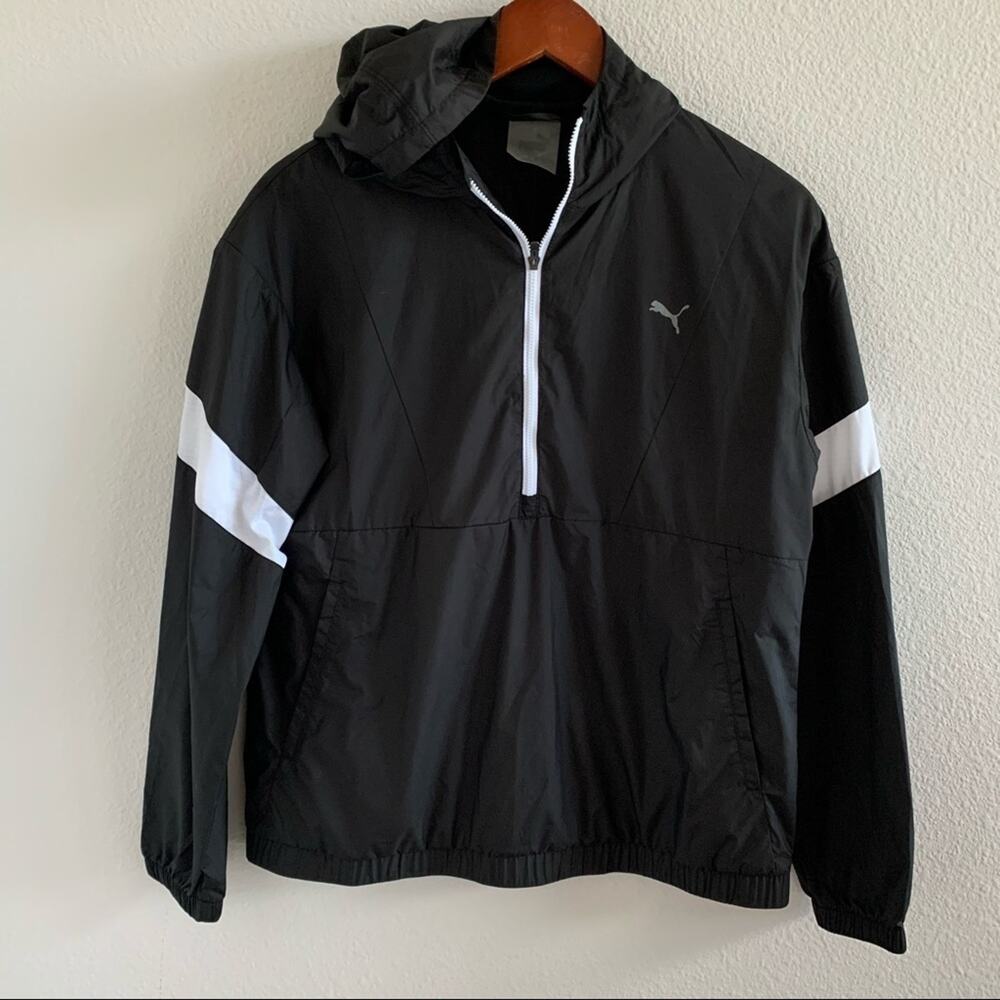 Puma A.C.E. Half Zip Hooded Jacket Windbreaker Lightweight Black White Small